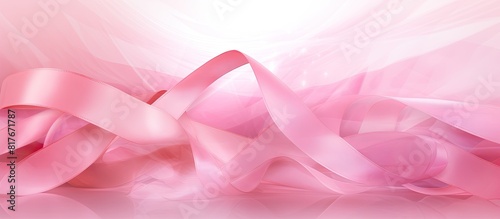 Breast cancer awareness symbol pink ribbon on a pink backdrop suitable for adding images or text. Creative banner. Copyspace image
