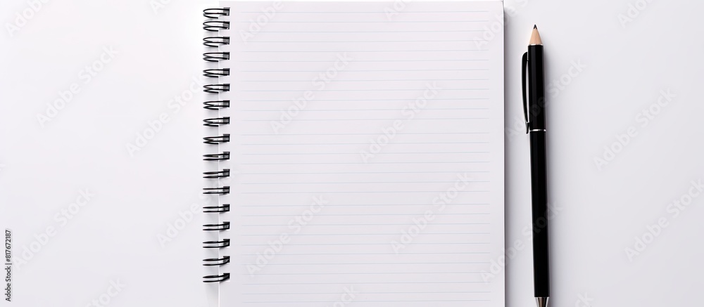 A copy space image of a notebook and pen against a white background A copy space image of a notebook and pen against a white background
