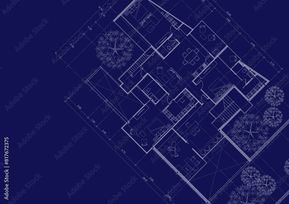 Floor plan designed building on the drawing. Floor plan designed building on the drawing.