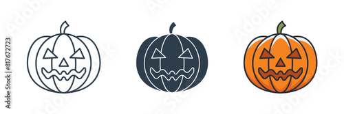 Jack o' lantern pumpkin  Icon Halloween theme symbol vector illustration isolated on white background