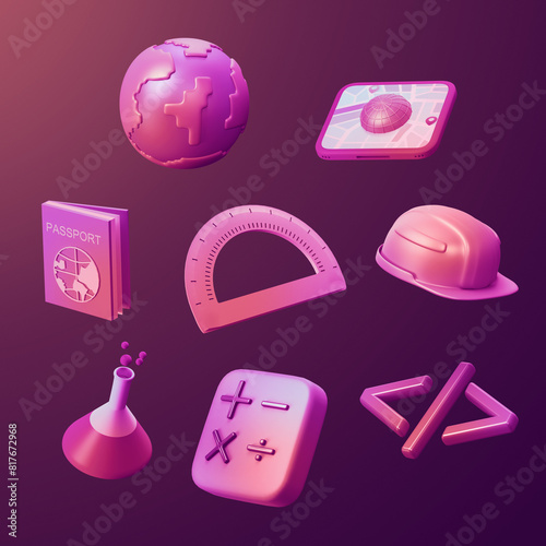 Various design 3d obects icons, Not gen Ai photo