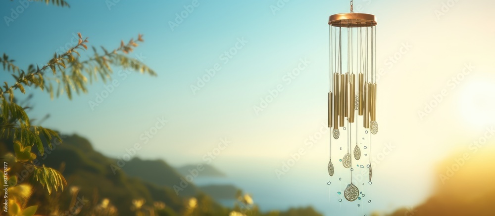 Fototapeta premium The copy space image of a wind chime gently swinging in the breeze