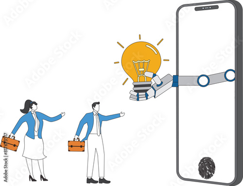 Lightbulb robot, An artificially intelligent robot and Business people
