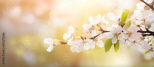A spring bloom with flowers blossoming in the sunlight against a blurred abstract bokeh background Perfect for a copy space image