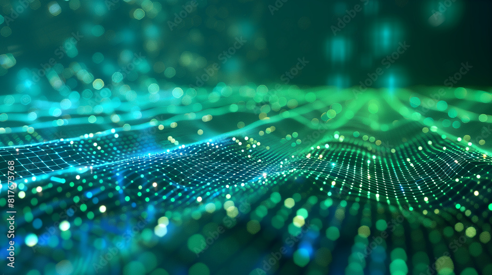 A green and blue image of a web of lines and dots. The image is abstract and has a futuristic feel to it A green and blue image of a web of lines and dots. The image is abstract and has a futuristic feel to it