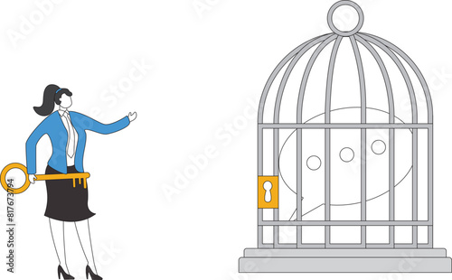 Speech bubble Businesswoman, Speech bubble trapped in a cage © Master Art