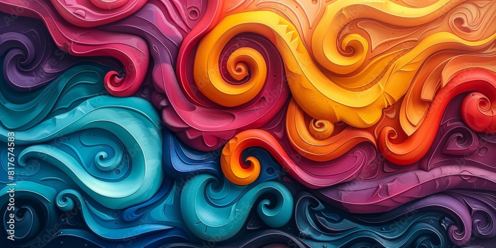 Colorful 3d waves with embossed texture creating a visually captivating flow in a rainbow of hues Colorful 3d waves with embossed texture creating a visually captivating flow in a rainbow of hues