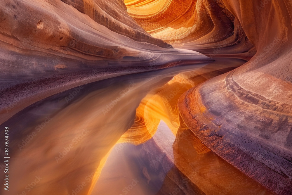 Obraz premium Abstract swirling sand patterns in a desert oasis, showcasing the texture and movement of the shifting sands. 