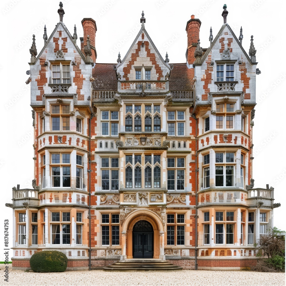 Obraz premium photo of a neo renaissance english manor house 18th century, completely white background, isolated