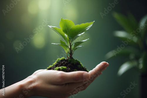 OPEN HAND WITH A LITTLE PLANT ON PALM photo