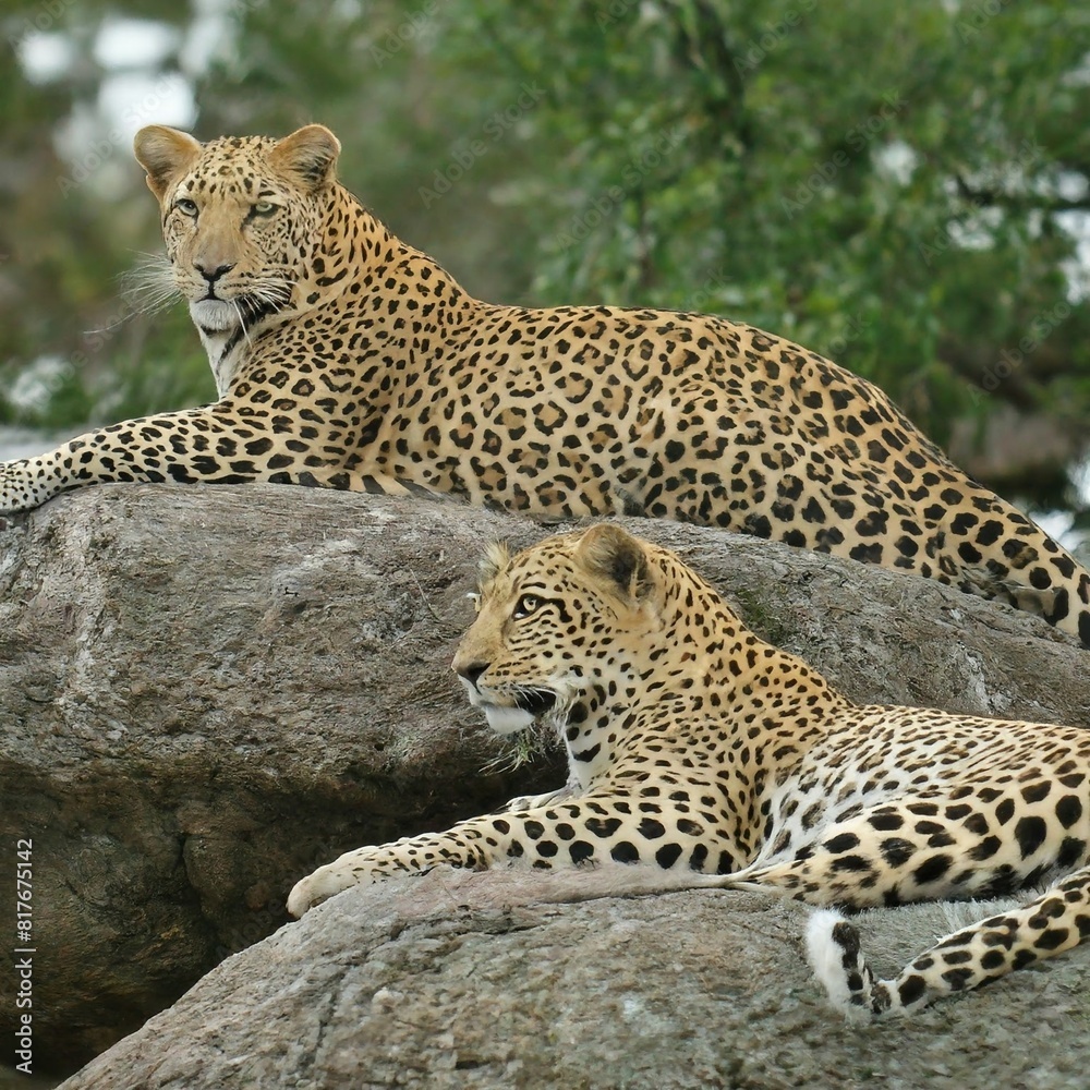 Lieopard's sitting on a rock in the sun Lieopard's sitting on a rock in the sun