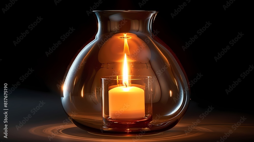The delicate beauty of a single candle captured in stunning clarity, its flame casting a gentle glow inside a glass casing The delicate beauty of a single candle captured in stunning clarity, its flame casting a gentle glow inside a glass casing