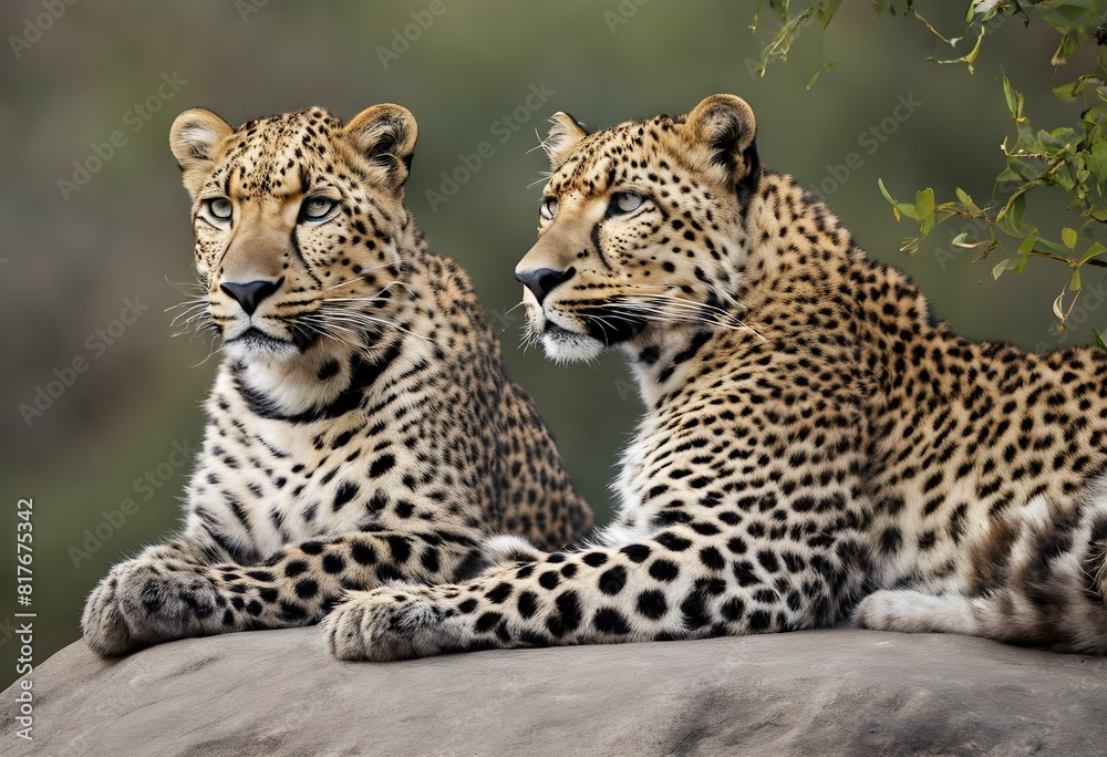 Obraz premium A view of 2 Leopards on a rock