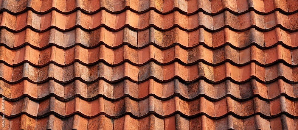 An image of a roof adorned with numerous weathered red clay tiles. Creative banner. Copyspace image