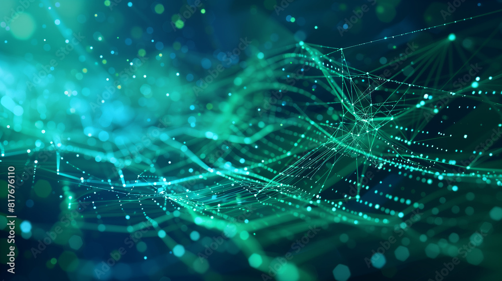 A green and blue image of a web of lines and dots. The image is abstract and has a futuristic feel to it A green and blue image of a web of lines and dots. The image is abstract and has a futuristic feel to it