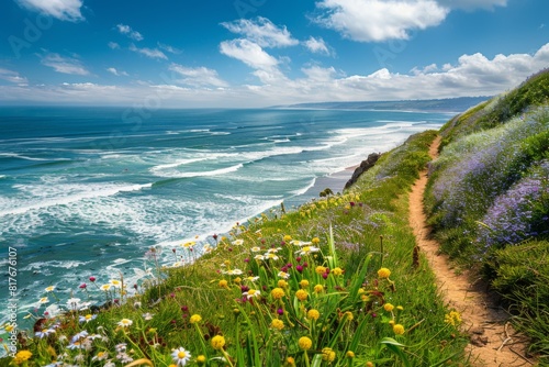 Coastal Cliffside Path with Wildflowers photo