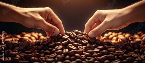 Coffee beans are transformed by people s skilled hands. Creative banner. Copyspace image photo