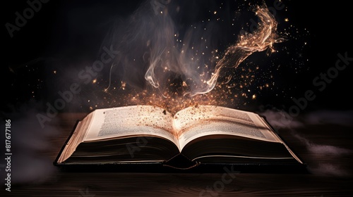 magic book concept, an open book emits light