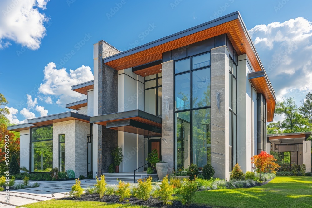 A contemporary house with numerous windows, ideal for architectural designs A contemporary house with numerous windows, ideal for architectural designs