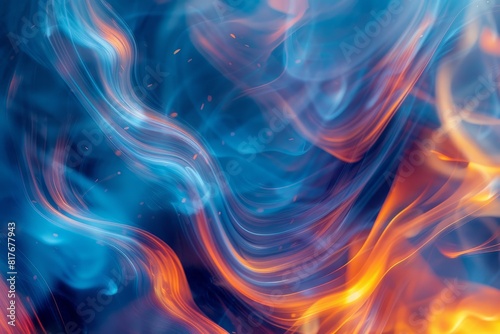 Detailed view of intense blue and orange flames creating a mesmerizing abstract pattern