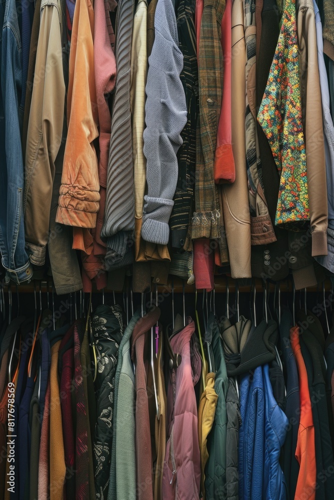 A rack of clothes hanging on a clothes rack. Suitable for fashion and retail concepts