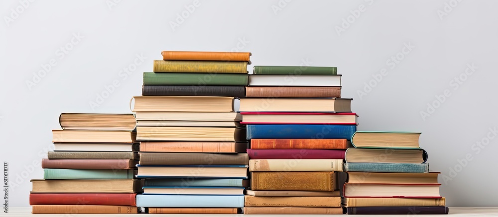 A stack of books displayed against a clean white background providing ample copy space for images A stack of books displayed against a clean white background providing ample copy space for images