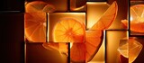 A vibrant collage of orange pieces with a shimmering backlight showcasing their unique textures in a captivating copy space image