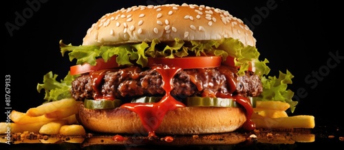 A delicious homemade burger and cola enjoyed as fast food The top view provides a copy space image capturing the essence of street food