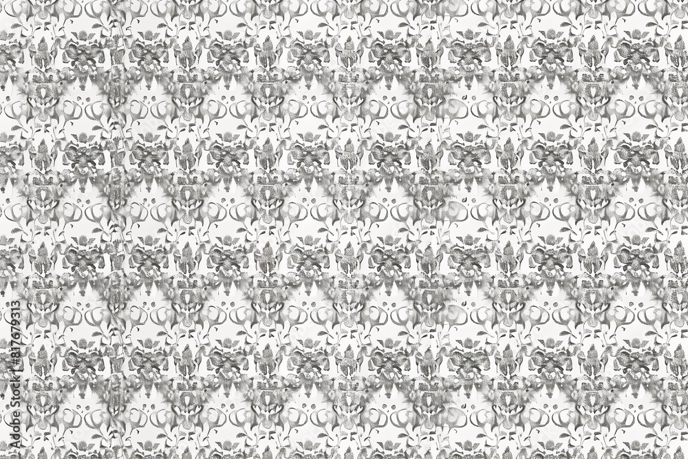 Emerging pattern of small, repeating patterns in shades of gray on a solid white background.