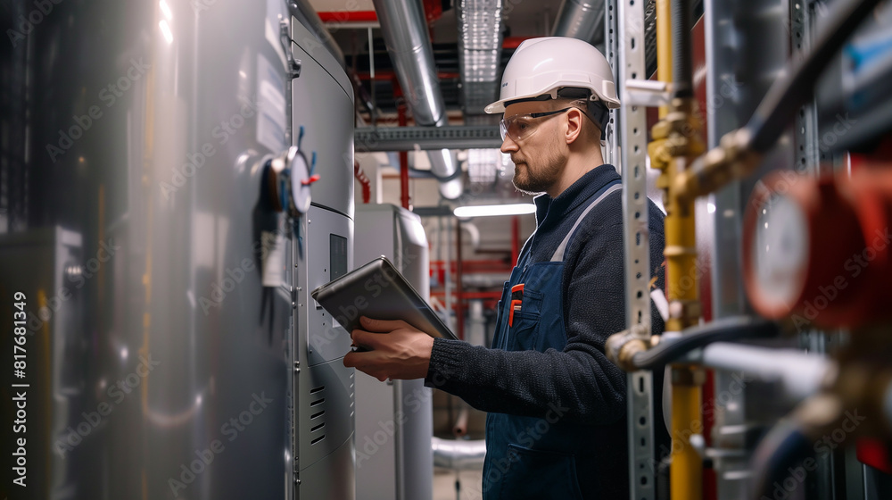 A man in a black jacket is working on a pipe. He is wearing a black hat and glasses A man in a black jacket is working on a pipe. He is wearing a black hat and glasses