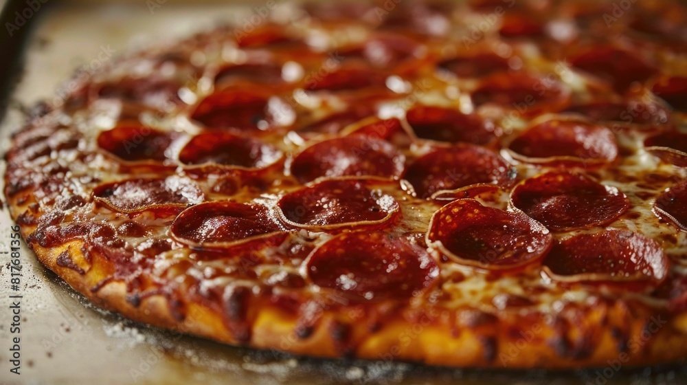 Perfectly Arranged Pepperoni Slices on a Golden Crispy Pizza Crust a Delicious Italian Culinary Delight Perfectly Arranged Pepperoni Slices on a Golden Crispy Pizza Crust a Delicious Italian Culinary Delight