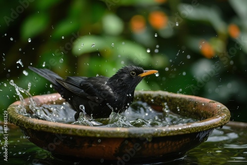 Bird bathing photo