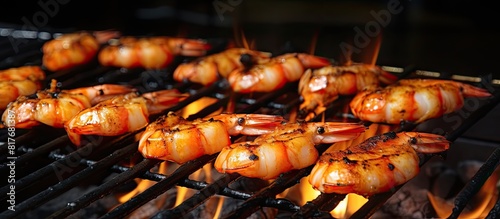Close up copy space image of freshly grilled shrimp
