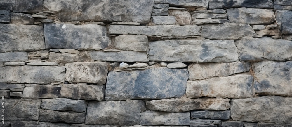 An aged stone wall with a rough texture serves as a perfect background image with copy space An aged stone wall with a rough texture serves as a perfect background image with copy space