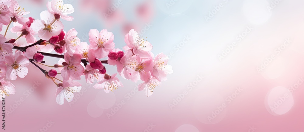 A beautiful image of blossoming flowers on a pink tree with a blank space around it for adding text or graphics. Creative banner. Copyspace image