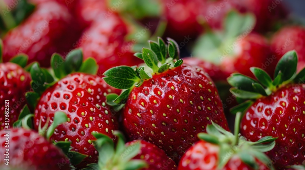 A detailed close-up image capturing the freshness and texture of ripe strawberries with vibrant colors A detailed close-up image capturing the freshness and texture of ripe strawberries with vibrant colors