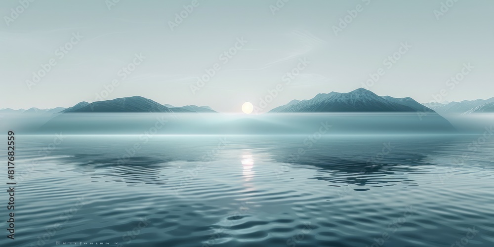 A lake reflects the towering mountains in the background under a clear sky A lake reflects the towering mountains in the background under a clear sky