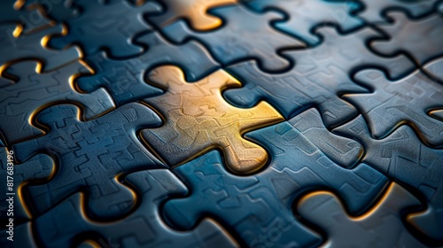The image shows a puzzle with a missing piece. The missing piece is gold color. The puzzle is blue.