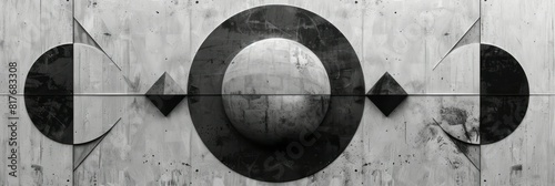 Black and white circular shape displayed on a wall