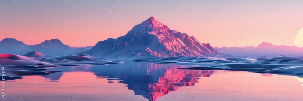 A mountain range with icy peaks and water bodies in the background