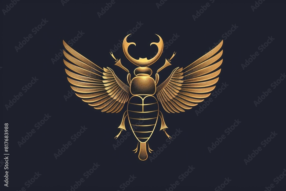 A golden bug with wings on a black background. Ideal for nature and insect enthusiasts A golden bug with wings on a black background. Ideal for nature and insect enthusiasts