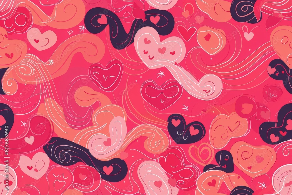 Abstract seamless geometric pattern with hearts in pink colors. Cute background - Valentines day design. Beautiful simple AI generated image in 4K, unique.