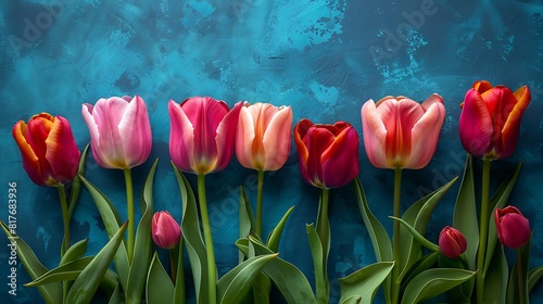 Beautiful tulips on solid background with copy space #817683936
