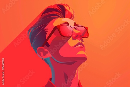 Portrait of a man wearing glasses against a vibrant red backdrop. Ideal for business and fashion concepts