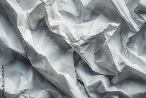 An abstract image of crumpled fabric, with folds and creases creating interesting textures and shadows. photo