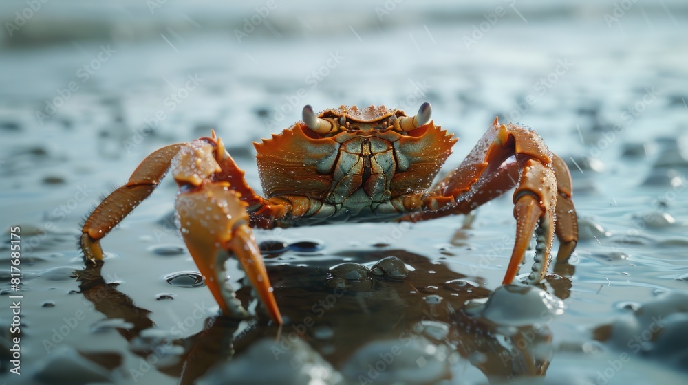 A crab standing in the water. Suitable for nature and wildlife concepts A crab standing in the water. Suitable for nature and wildlife concepts