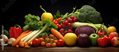 Fresh and colorful fruits and vegetables. Creative banner. Copyspace image