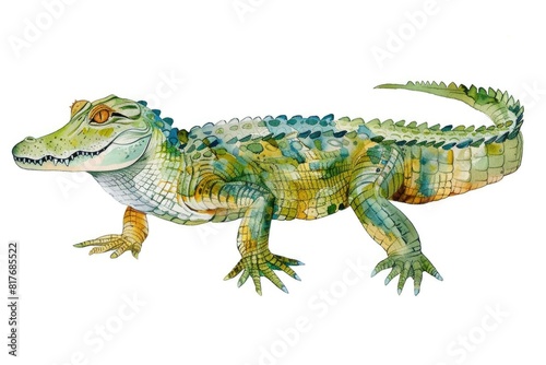 Realistic watercolor painting of an alligator  perfect for educational materials or wildlife publications