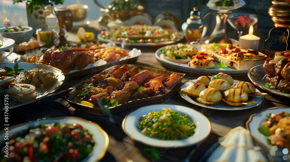 Close-up of a variety of food during the Iftar meal