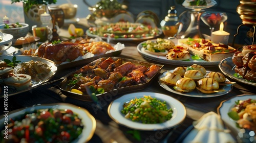 Close-up of a variety of food during the Iftar meal
